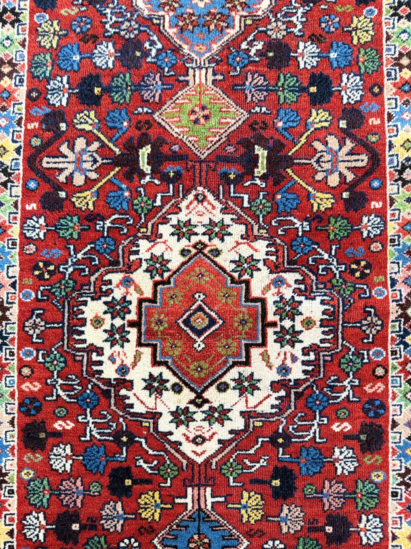 1037 | Face Card Never Declines Antique Karaja Runner in Weaponized Red & Sky Blue | 2.9 x 11.6