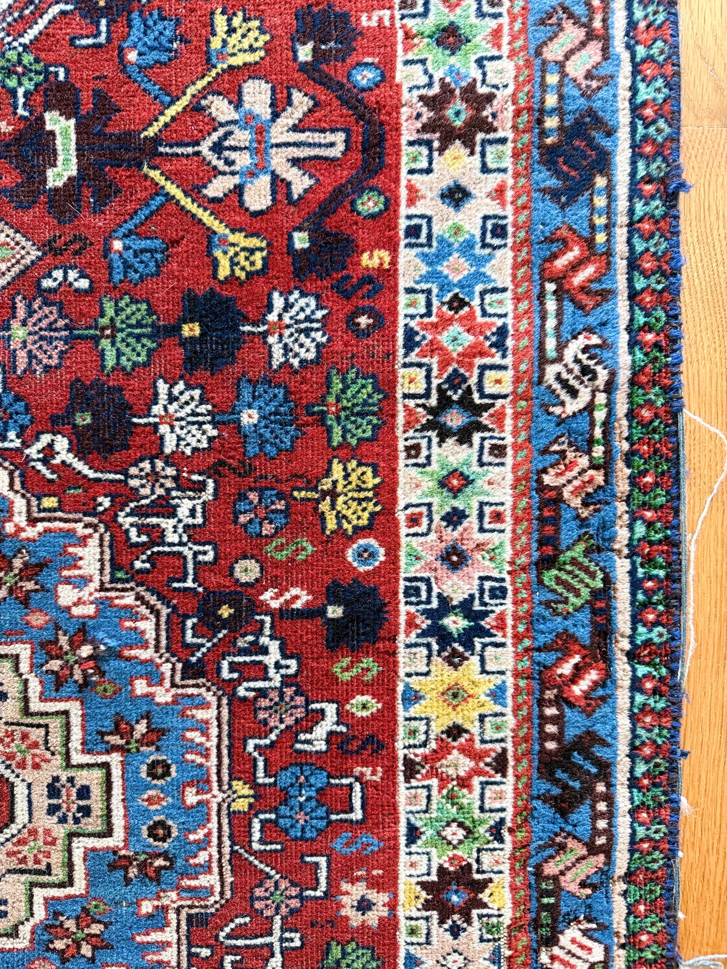 1037 | Face Card Never Declines Antique Karaja Runner in Weaponized Red & Sky Blue | 2.9 x 11.6