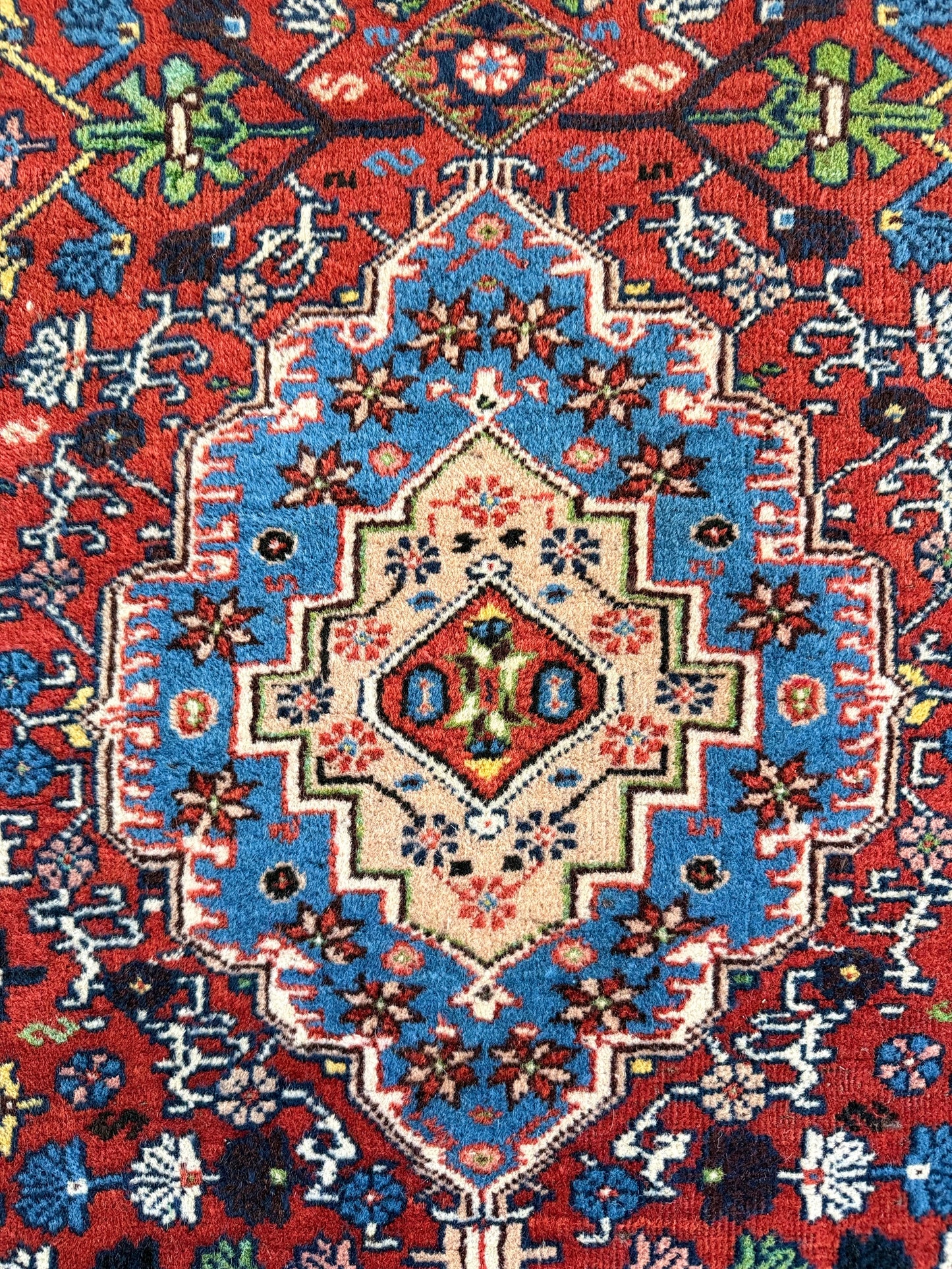 1037 | Face Card Never Declines Antique Karaja Runner in Weaponized Red & Sky Blue | 2.9 x 11.6