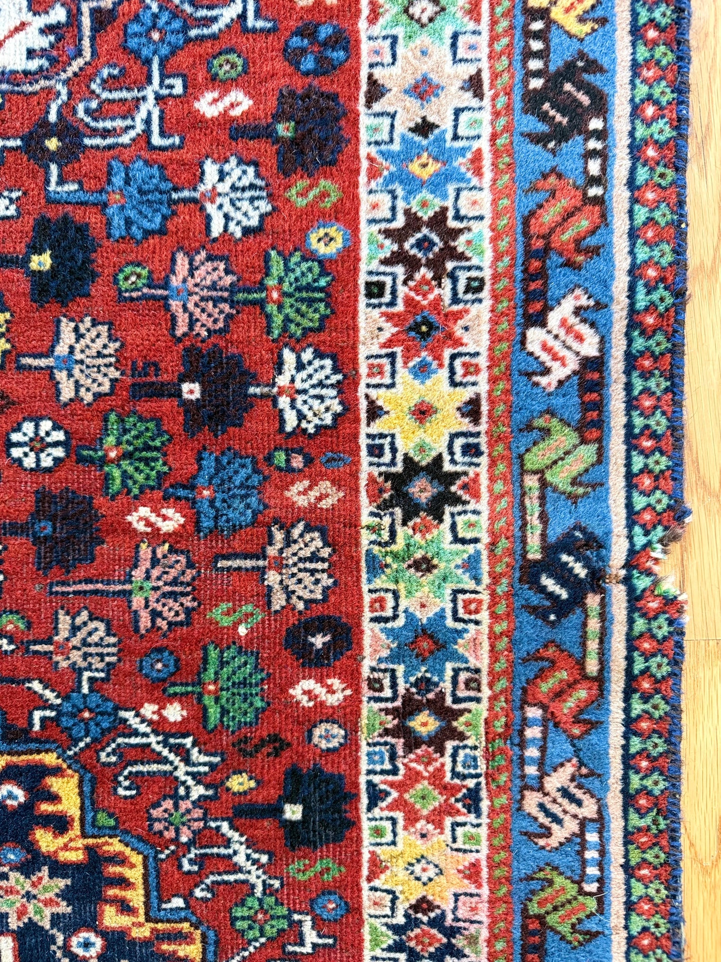 1037 | Face Card Never Declines Antique Karaja Runner in Weaponized Red & Sky Blue | 2.9 x 11.6