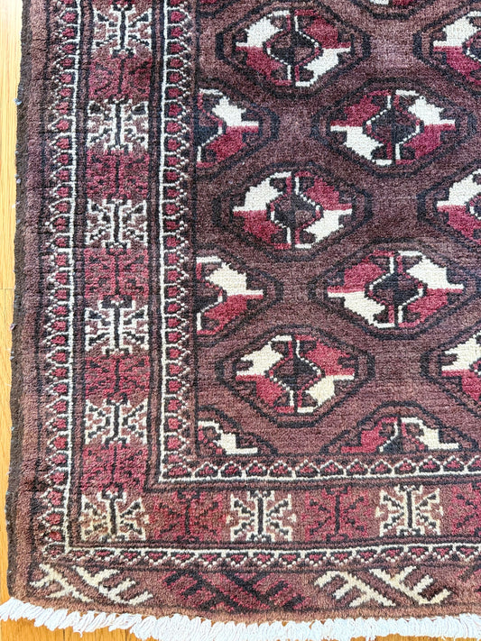 1038 | Moody Little Antique Bokhara with Oxblood Field & Tribal Guls | 2.3 x 3.6