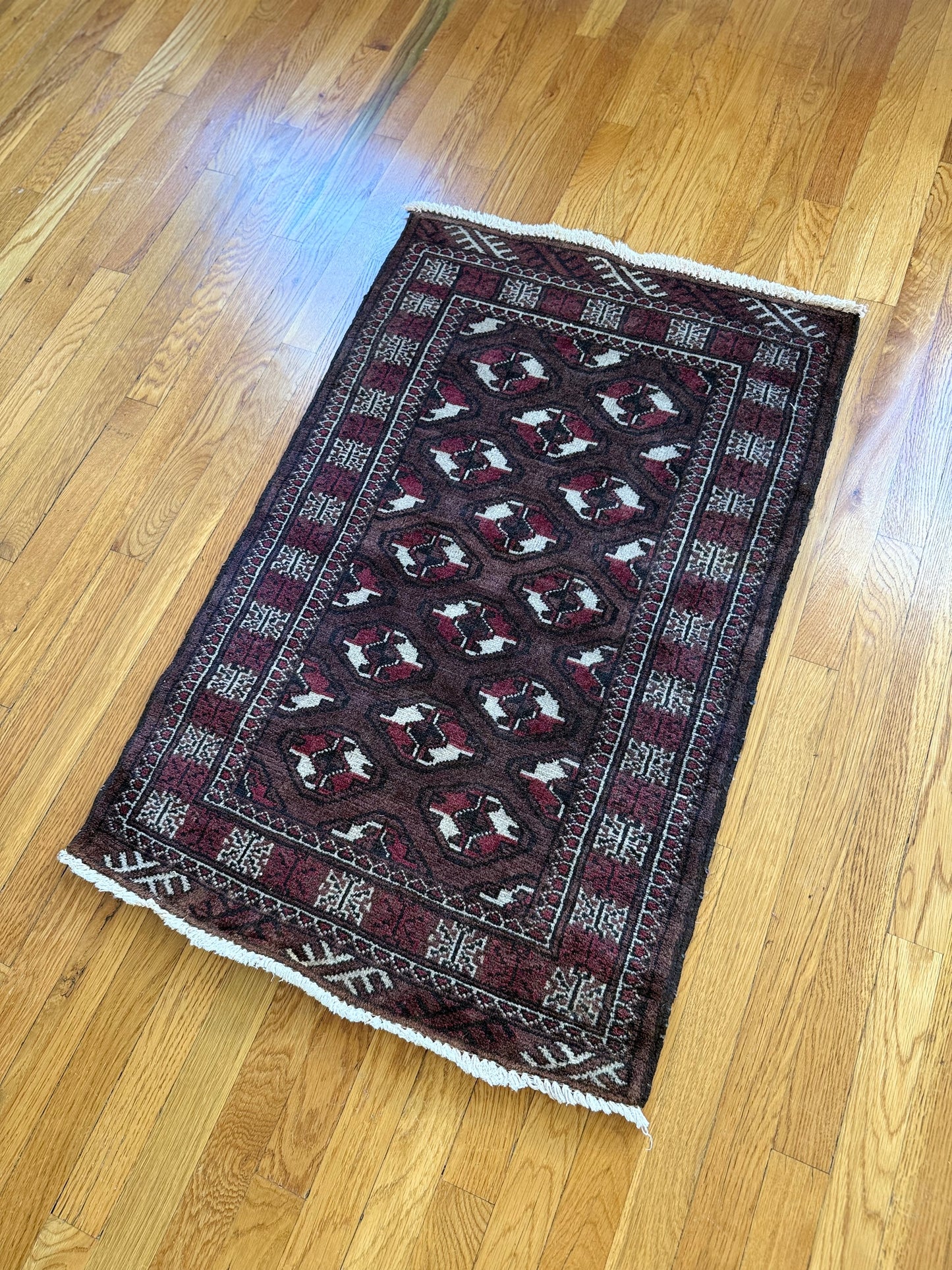 1038 | Moody Little Antique Bokhara with Oxblood Field & Tribal Guls | 2.3 x 3.6