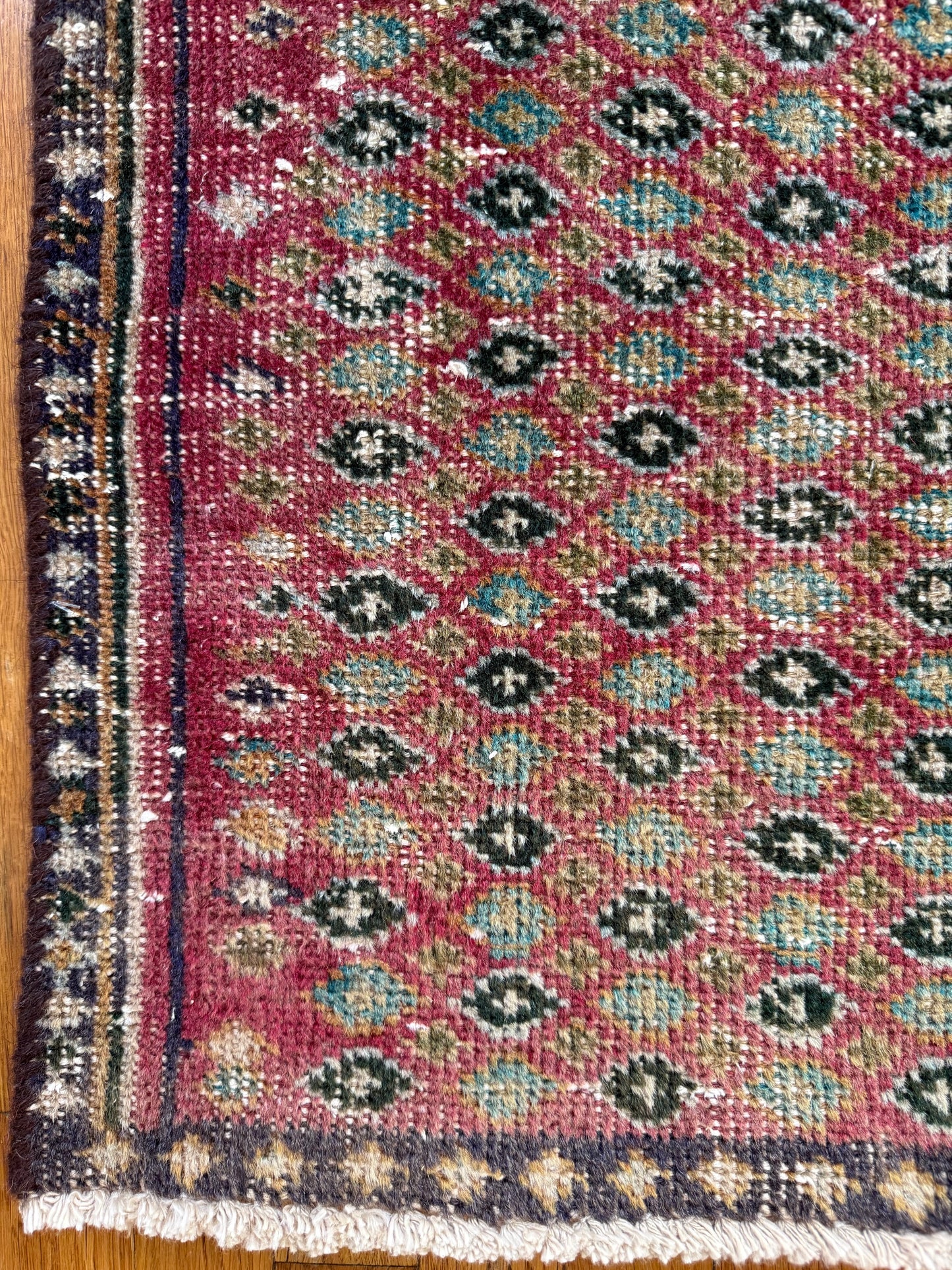 1039 | Chic Antique Senneh-Style Rug with Raspberry Field & Micro Motifs | 2.11 x 4.4