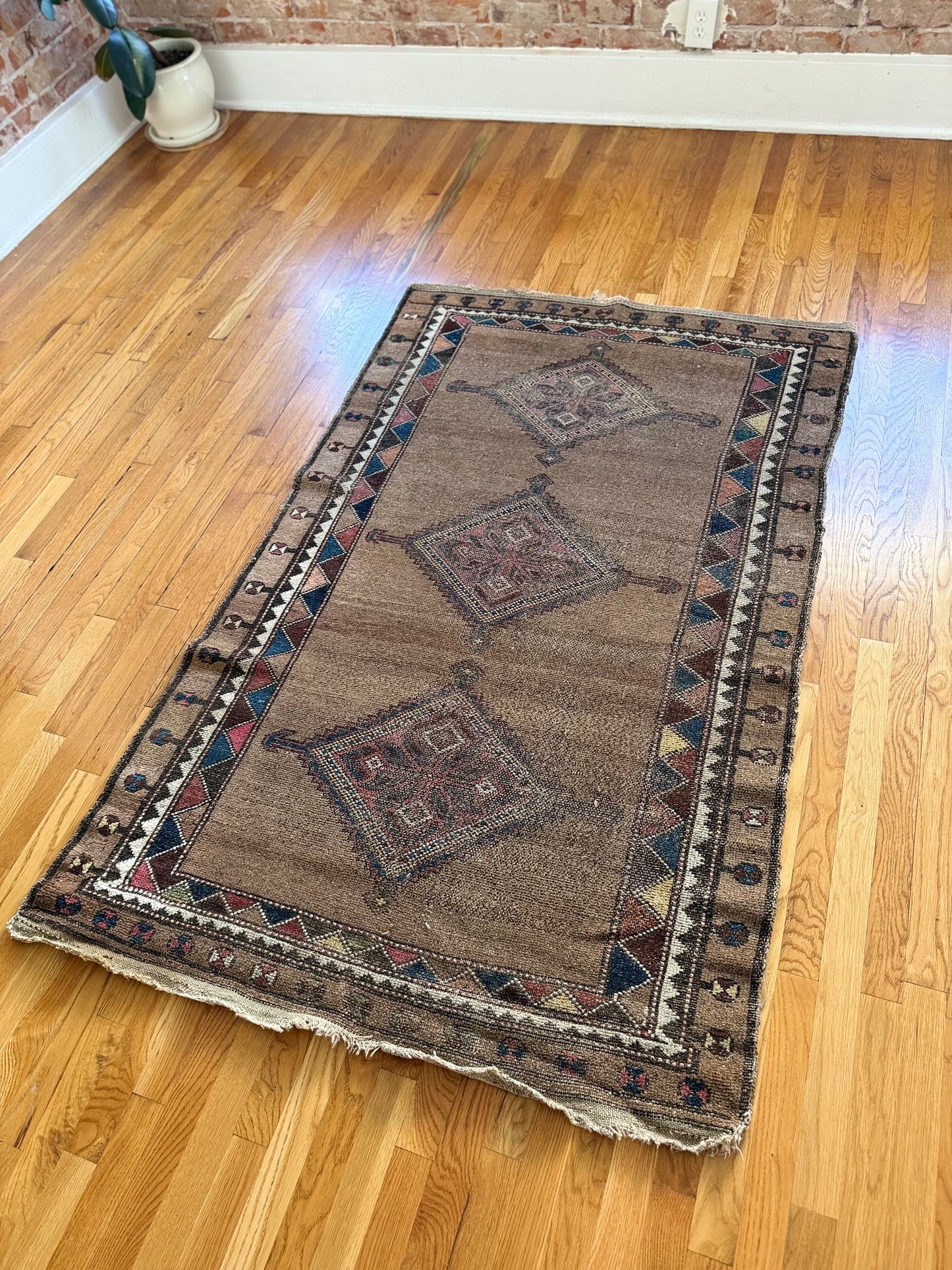 1045 | Dreamy Antique Shiraz Rug with Faded Desert Field & Floating Tribal Medallions | 3.9 x 6.1