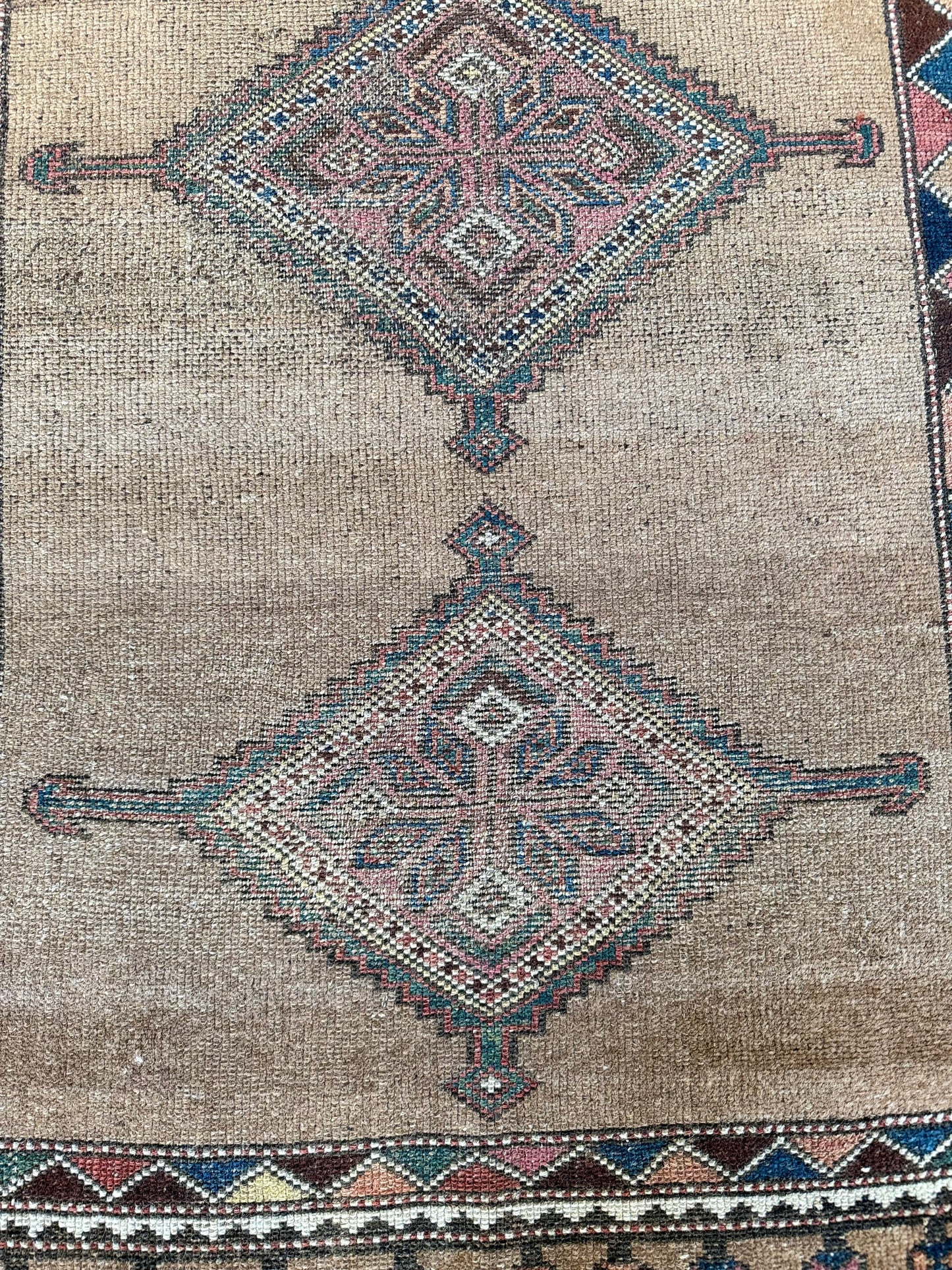 1045 | Dreamy Antique Shiraz Rug with Faded Desert Field & Floating Tribal Medallions | 3.9 x 6.1