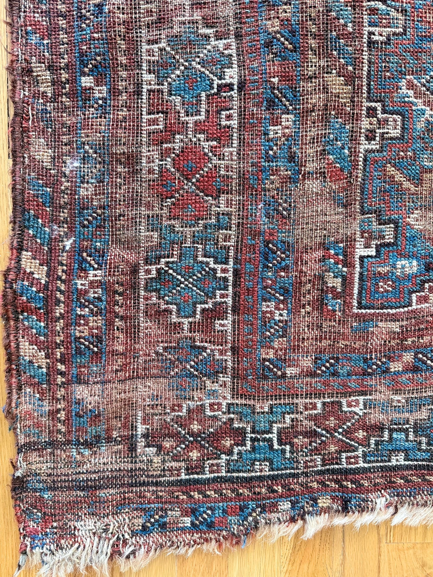 1048 | Absurdly Rare Antique Karaja Rug with Impossible Electric Blue Field & Time-Worn Tribal Geometry | 4.7 x 6.1