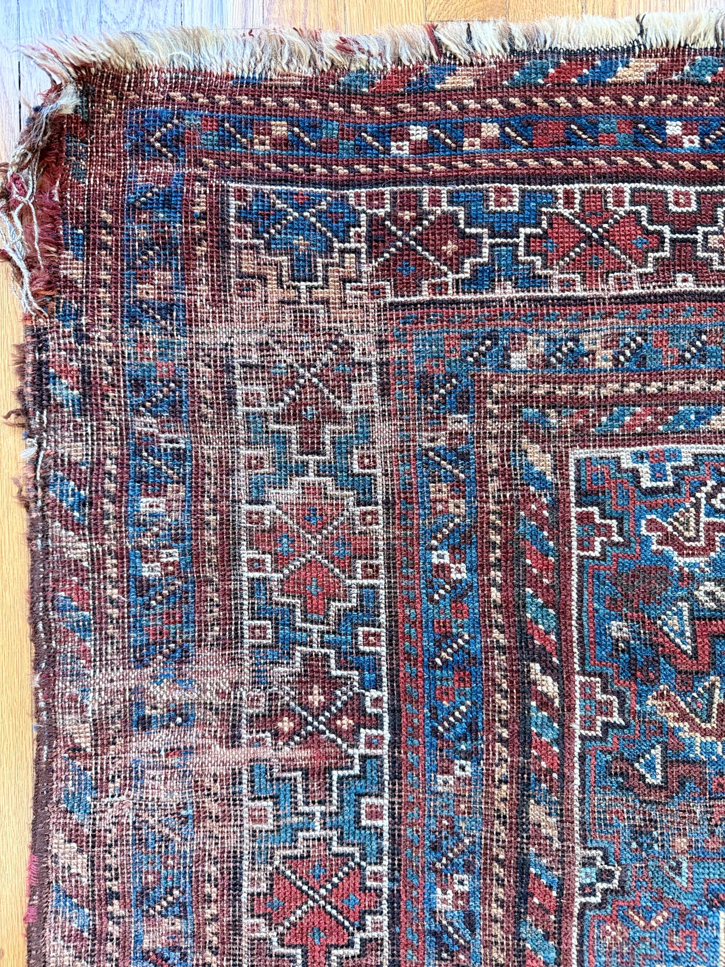 1048 | Absurdly Rare Antique Karaja Rug with Impossible Electric Blue Field & Time-Worn Tribal Geometry | 4.7 x 6.1