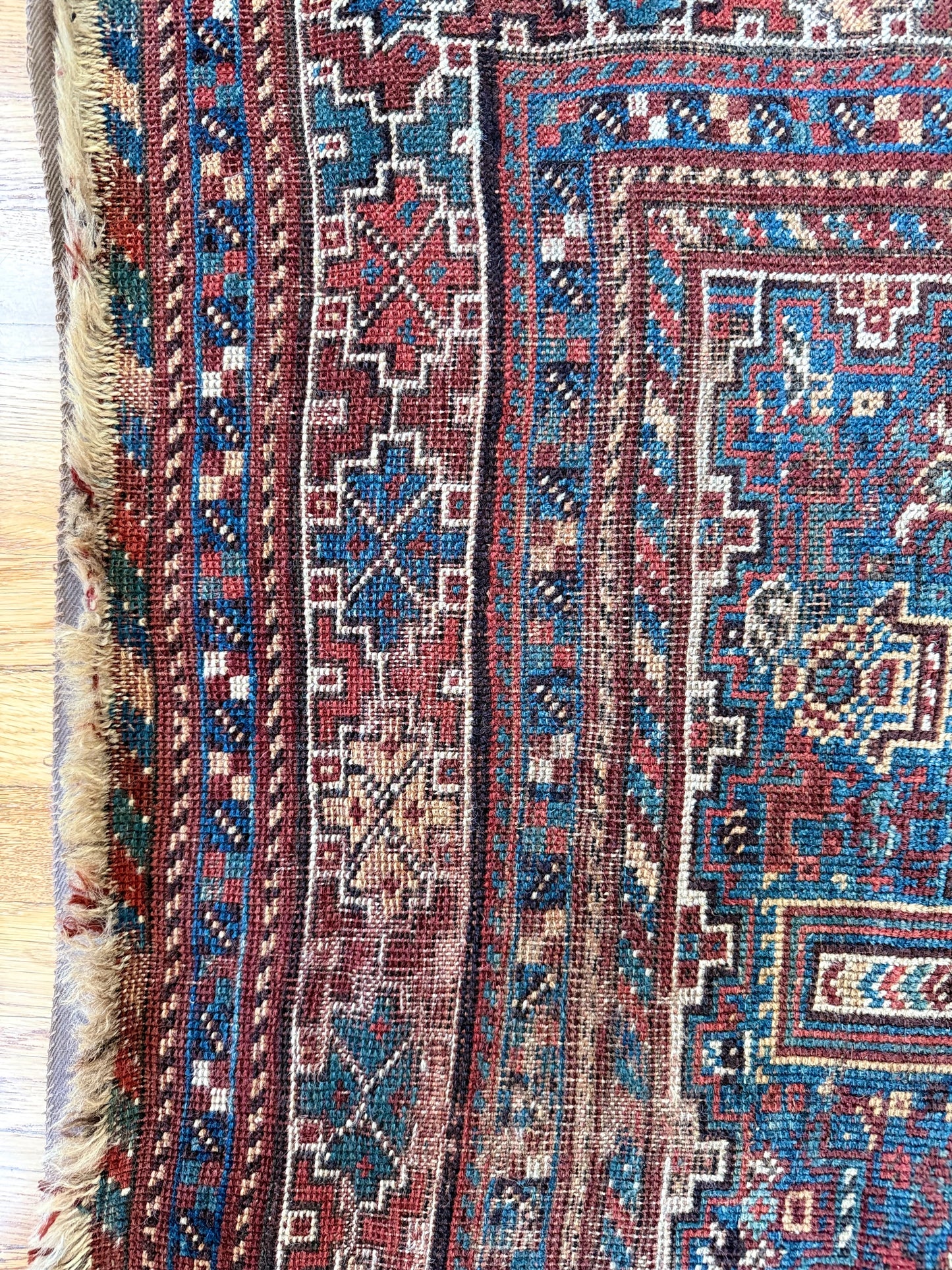 1048 | Absurdly Rare Antique Karaja Rug with Impossible Electric Blue Field & Time-Worn Tribal Geometry | 4.7 x 6.1