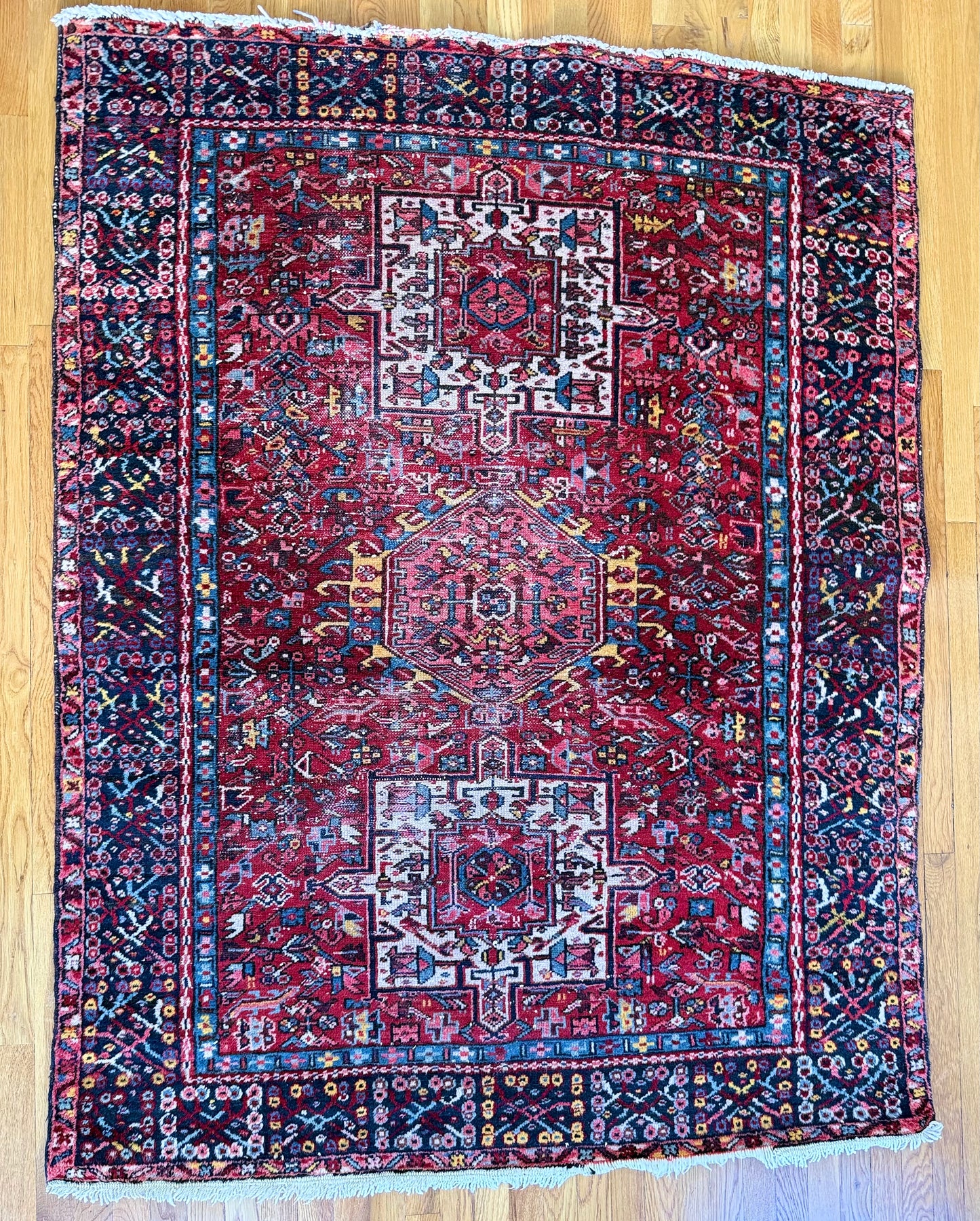 1053 | NO CHILL Antique Karaja with Electric Yellow & Ice-Blue Medallions | 4.9 x 6.2