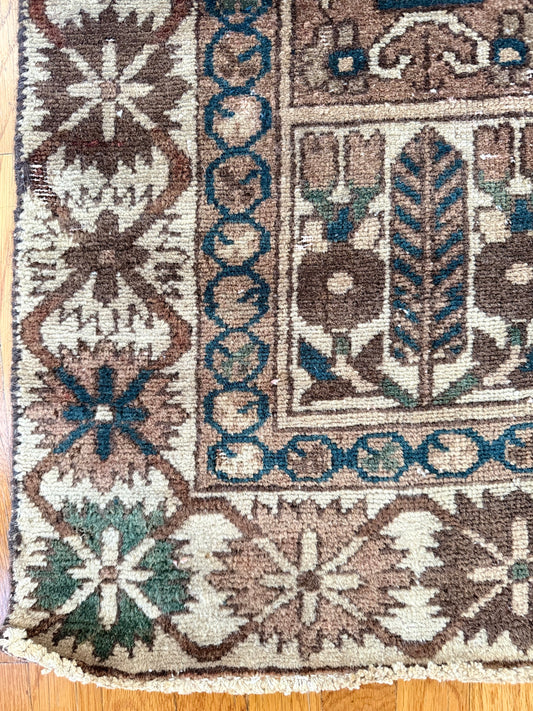 1055 | Low-Key Stunner Antique Garden Rug with Espresso, Ink Blue & Faded Blush Panels | 4.8 x 9.3
