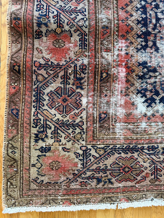 1057 | Antique Hamadan Rug with Ghosted Boteh Field & Dusty Rose Border | 4.6 x 5.10