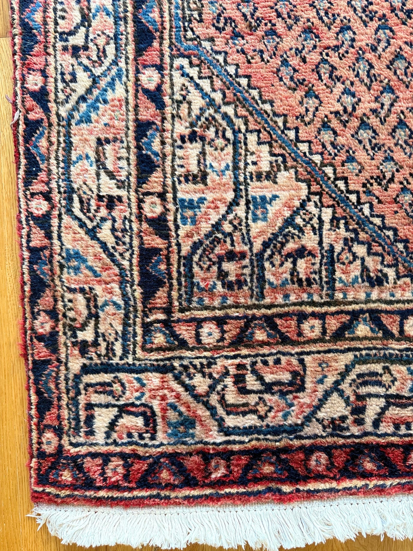 1058 | Sharp Little Antique Seraband with Rosé Field & Cornflower Medallion | 4.3 x 6.10