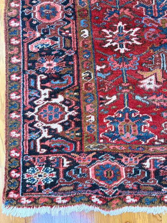 1060 | Unapologetic Antique Heriz Rug with Brick Red Field & Inky Border | 6.9 x 9.1