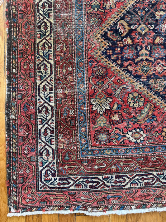 1064 | Bloodline | Antique Persian Hamadan Rug with Twin Midnight Medallions | 4.9 × 6.2