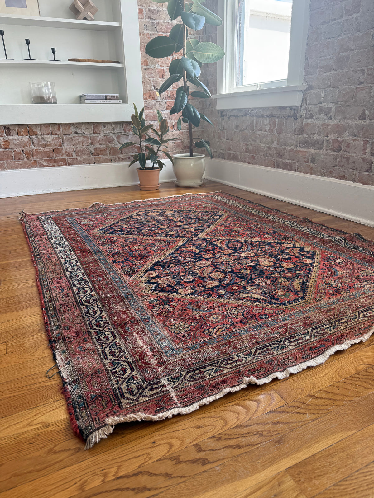 1064 | Bloodline | Antique Persian Hamadan Rug with Twin Midnight Medallions | 4.9 × 6.2