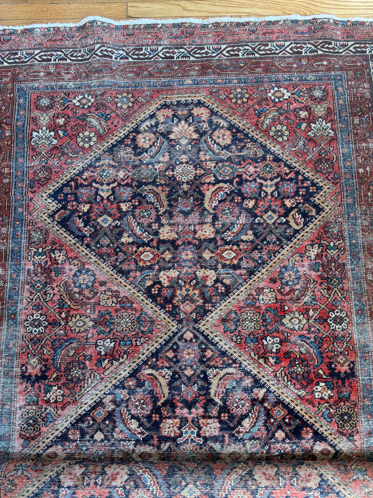 1064 | Bloodline | Antique Persian Hamadan Rug with Twin Midnight Medallions | 4.9 × 6.2