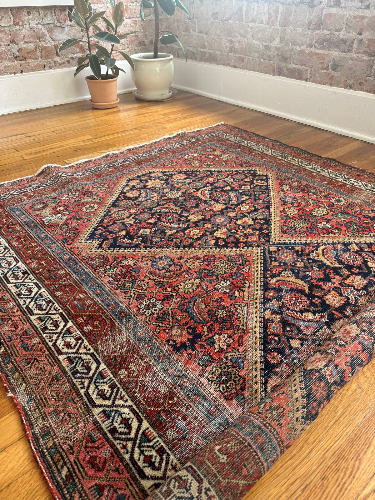 1064 | Bloodline | Antique Persian Hamadan Rug with Twin Midnight Medallions | 4.9 × 6.2