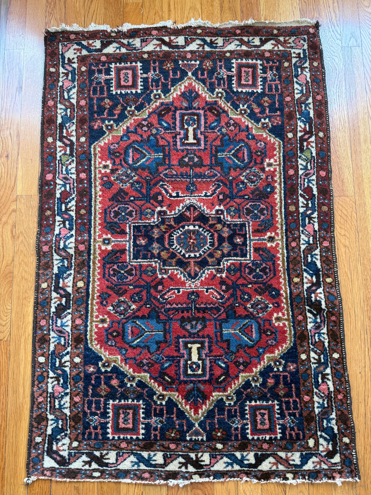 1066 | SMALL BUT HOSTILE Antique Persian Karaja Rug | Circa 1910–1930 | 2.7 × 3.11