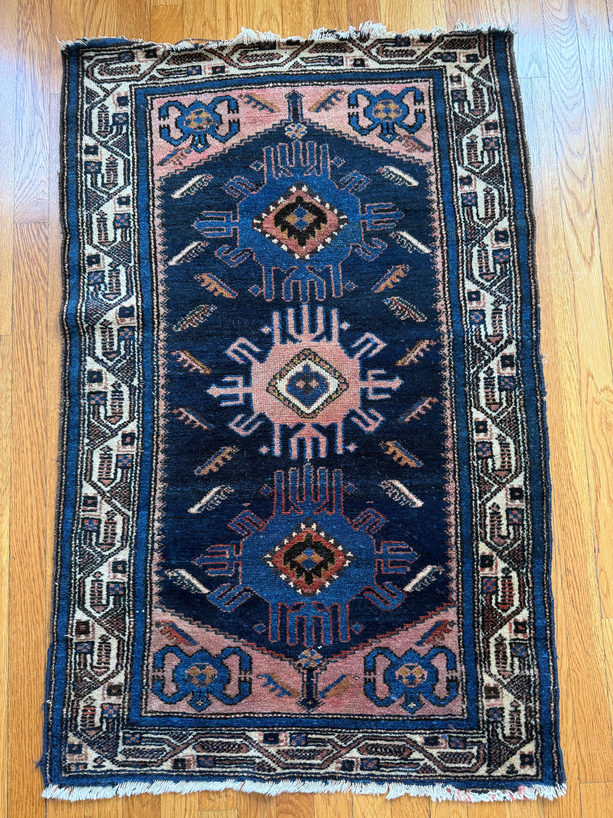 1068 | RARE BLUE BLOODED Antique Persian Karaja Rug with Midnight & Cobalt Blue | Circa 1910–1930 | 2.7 × 4.0