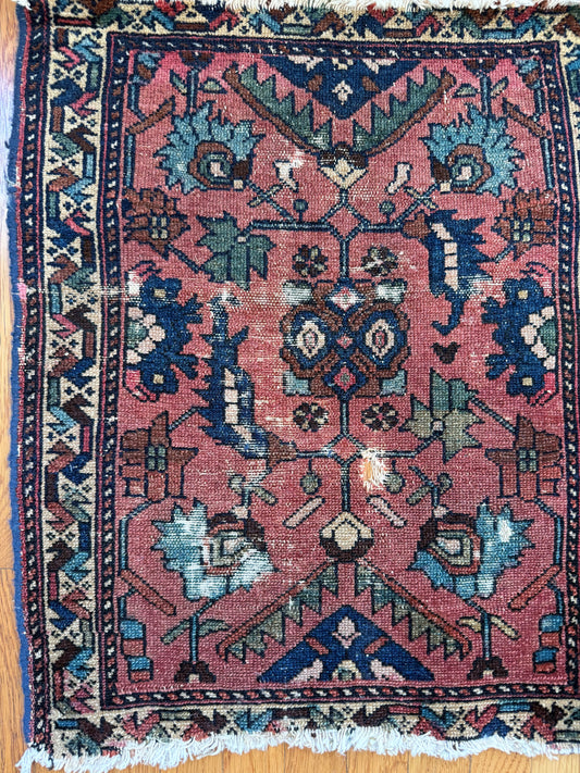 1073 | ROSEWATER Antique Persian Malayer Rug with Dusty Rose & Powder Blue | Circa 1920 | 2.0 × 2.4